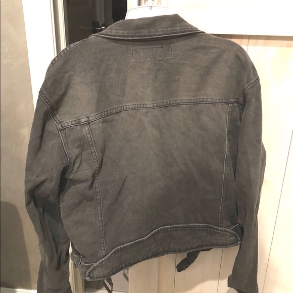 distressed biker style jean jacket - Picture 3 of 4